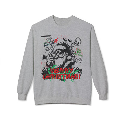 Merry Christmas Sweatshirt | Proudly Autistic AF Design with Graffiti Santa