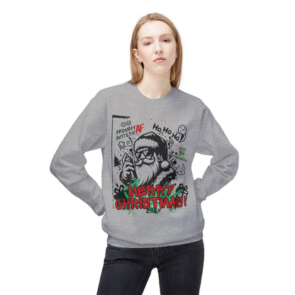 Merry Christmas Sweatshirt | Proudly Autistic AF Design with Graffiti Santa