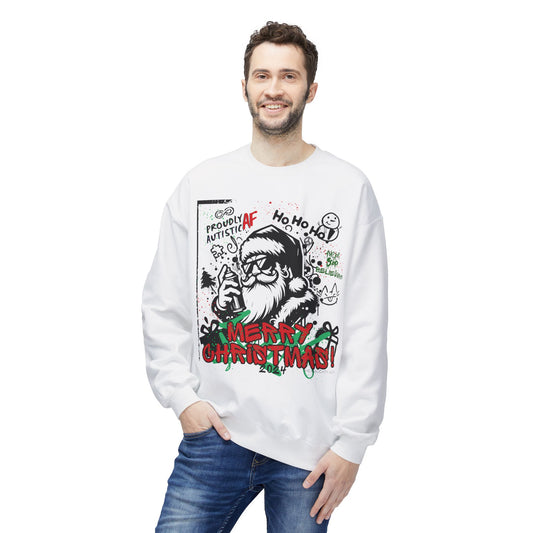 Merry Christmas Sweatshirt | Proudly Autistic AF Design with Graffiti Santa