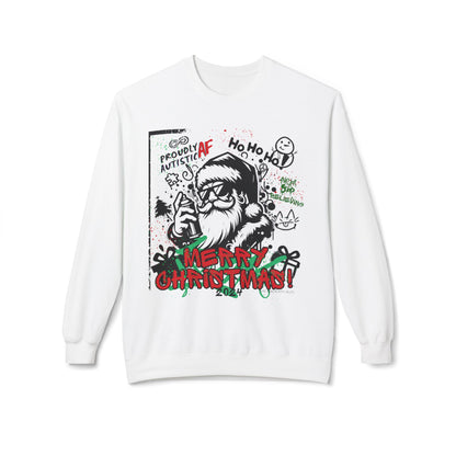 Merry Christmas Sweatshirt | Proudly Autistic AF Design with Graffiti Santa