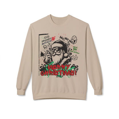 Merry Christmas Sweatshirt | Proudly Autistic AF Design with Graffiti Santa